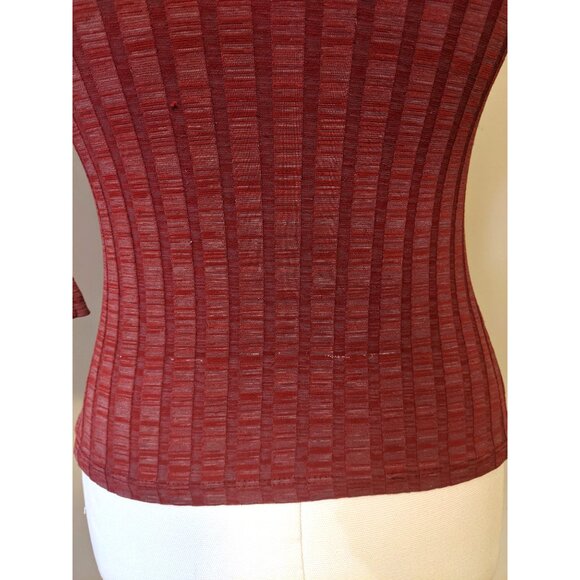 Vintage Y2K Red Ribbed Babydoll Top 3/4 Sleeve V Neck Burgundy Heather Sz S - Picture 6 of 8